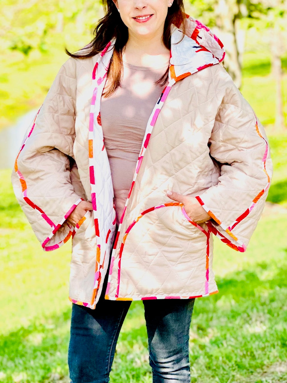 Original Carling Loves Cats Reversible Quilted Coat Pattern with Collar or Hood with FREE video tutorials