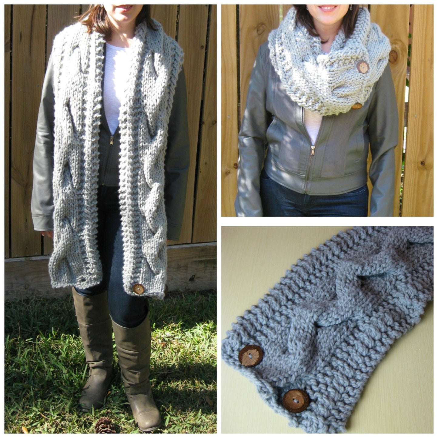 Digital PDF PATTERN Handmade Knit Scarf / Oversized Chunky / Infinity Scarf / Gray Cowl / Cable Design / Wrap / Neckwarmer