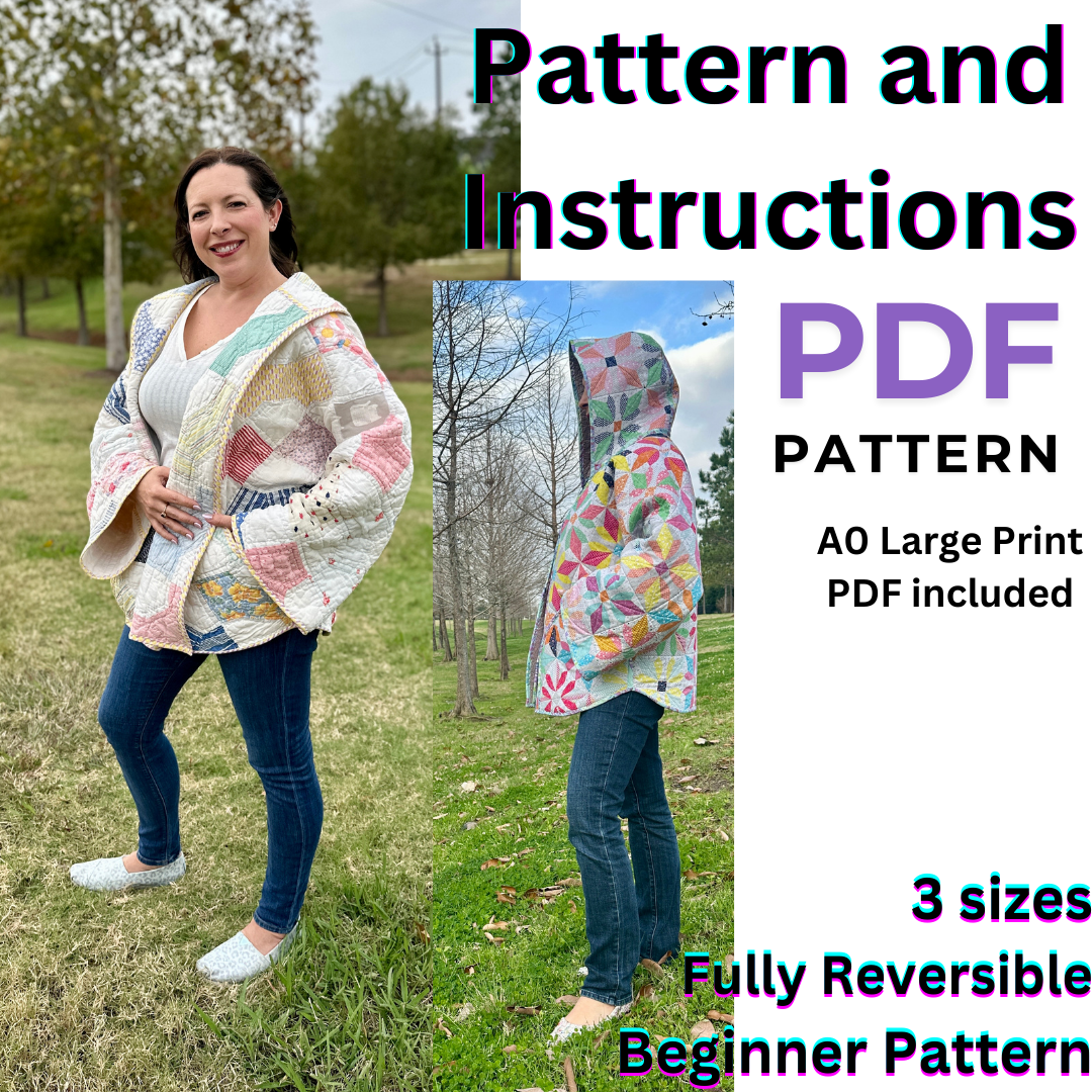 New for 2025! Carling Loves Cats Reversible Quilted Coat Pattern with Collar or Hood with FREE video tutorials