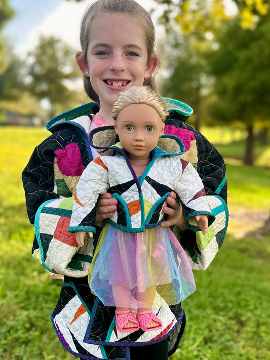 18 inch Doll Reversible Quilted Coat Pattern with Collar or Hood with FREE video tutorials