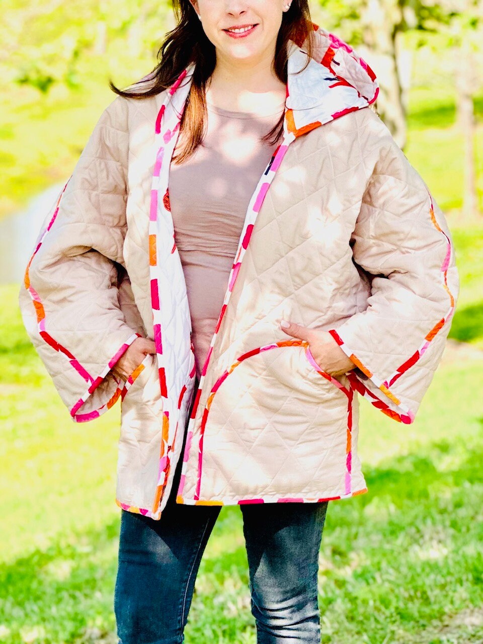 Downloadable Digital PDF PATTERN (8.5"x11" and A0 sizes)  for Quilted Coat with Hood / Reversible / FREE video tutorials