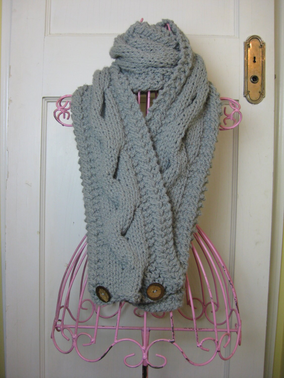 Downloadable Digital PDF PATTERN Handmade Knit Scarf / Oversized Chunky / Infinity Scarf / Gray Cowl / Cable Design / Wrap / Neckwarmer